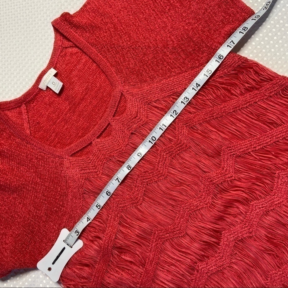 CHICO'S Coral Fringe Detail Top Size 0 - Picture 3 of 6